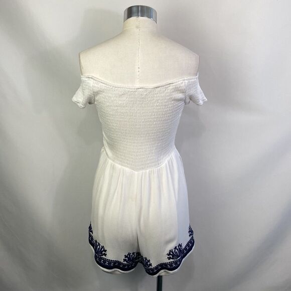 L Space White wโBlue Embroidered Trim Romper - Picture 8 of 12